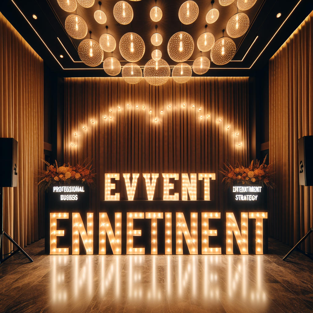 Professional marquee letters rental business scene with modern event venue and elegant lighting installation