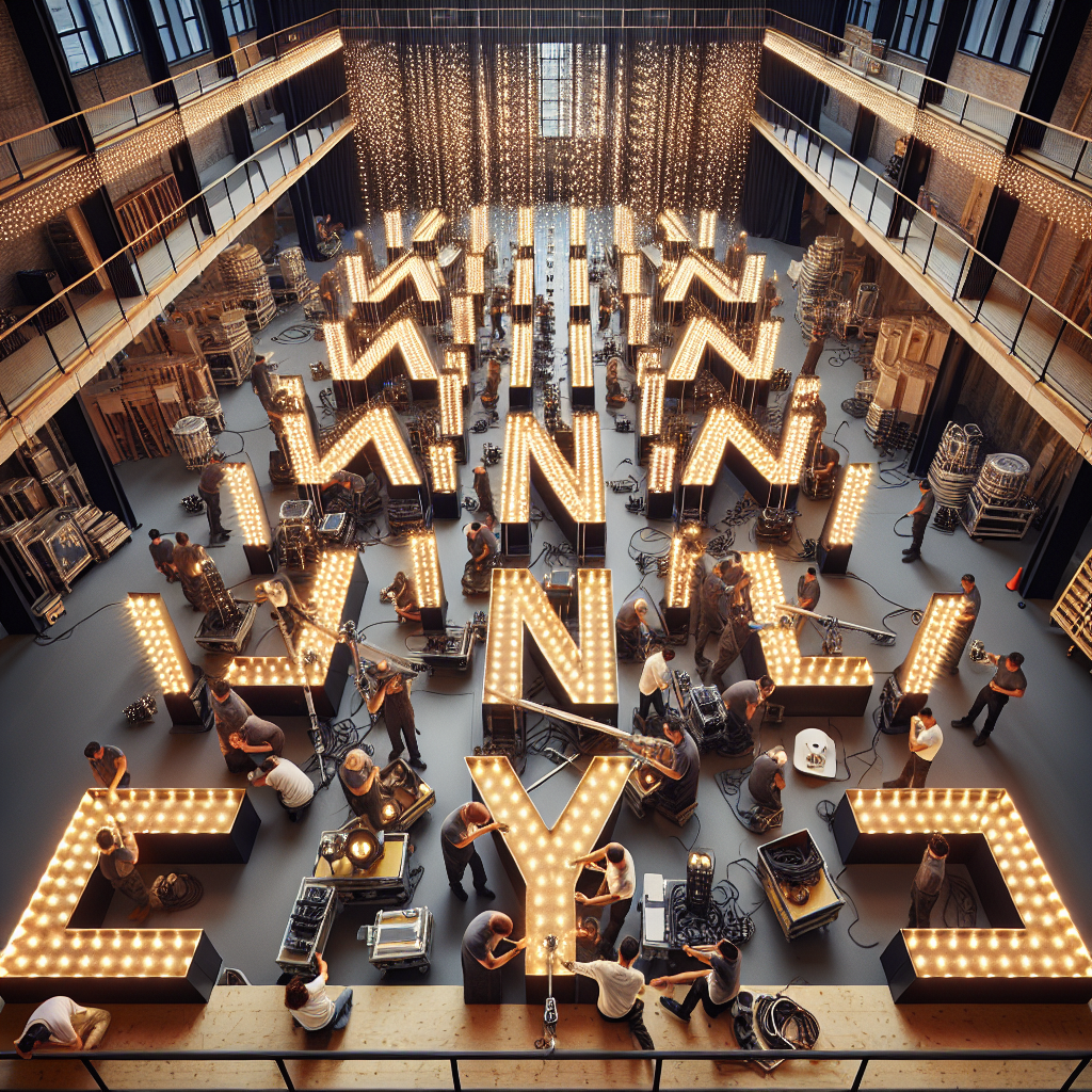 Marquee letter lights setup showcasing quality service execution in modern event space